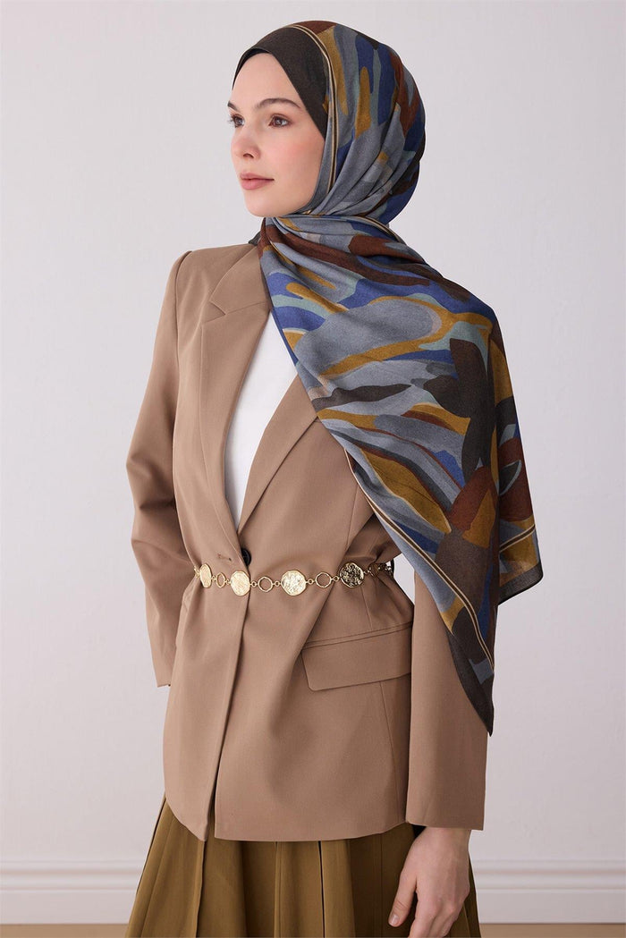 Belli Fresh Viona Şal - 3273-27 Gri Hardal Mavi