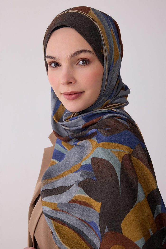 Belli Fresh Viona Şal - 3273-27 Gri Hardal Mavi