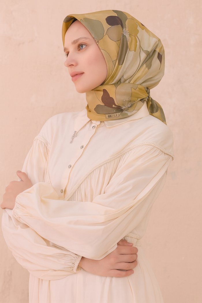 Belli İpek Eşarp - 4100-34 Sarı Twill