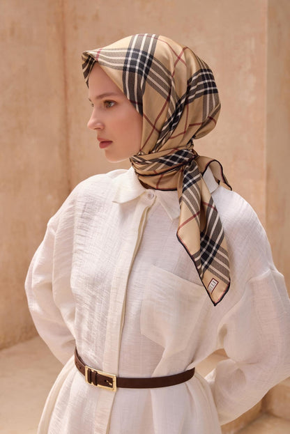 Belli İpek Eşarp - 4122-83 Sütlü Kahve Twill