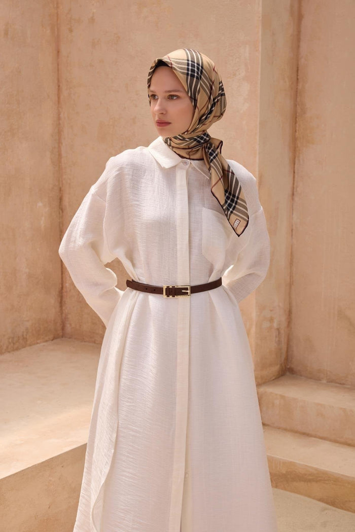 Belli İpek Eşarp - 4122-83 Sütlü Kahve Twill
