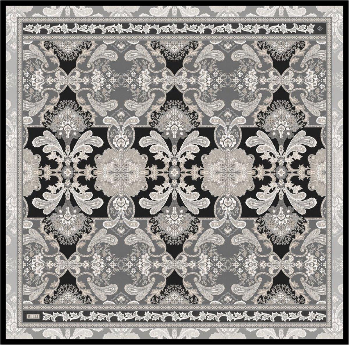 Belli İpek Eşarp - 4304-06 Siyah Gri Twill