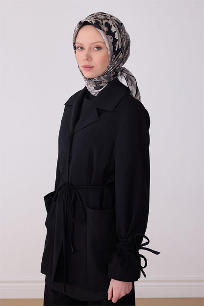 Belli İpek Eşarp - 4304-06 Siyah Gri Twill