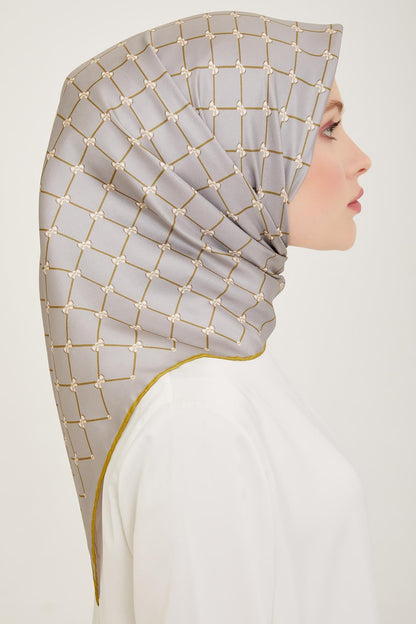 Belli İpek Eşarp - 4006-50 Gri Sarı Twill