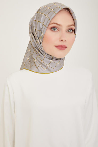 Belli İpek Eşarp - 4006-50 Gri Sarı Twill