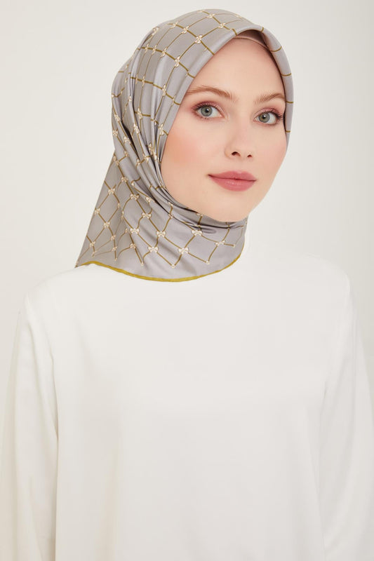Belli İpek Eşarp - 4006-50 Gri Sarı Twill