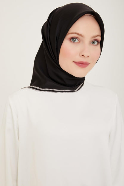 Belli İpek Eşarp - 4009-11 Siyah Twill