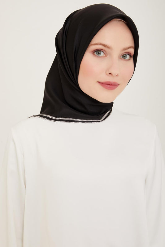 Belli İpek Eşarp - 4009-11 Siyah Twill