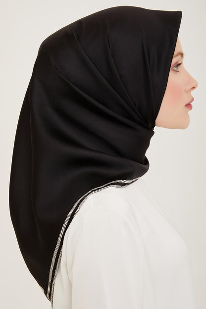Belli İpek Eşarp - 4009-11 Siyah Twill