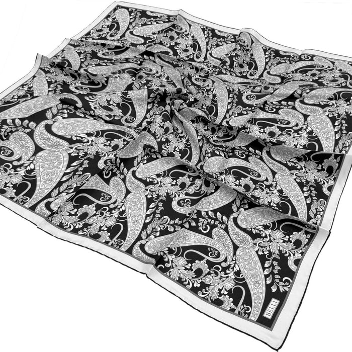 Belli İpek Eşarp - 4101-83 Siyah Gümüş Twill