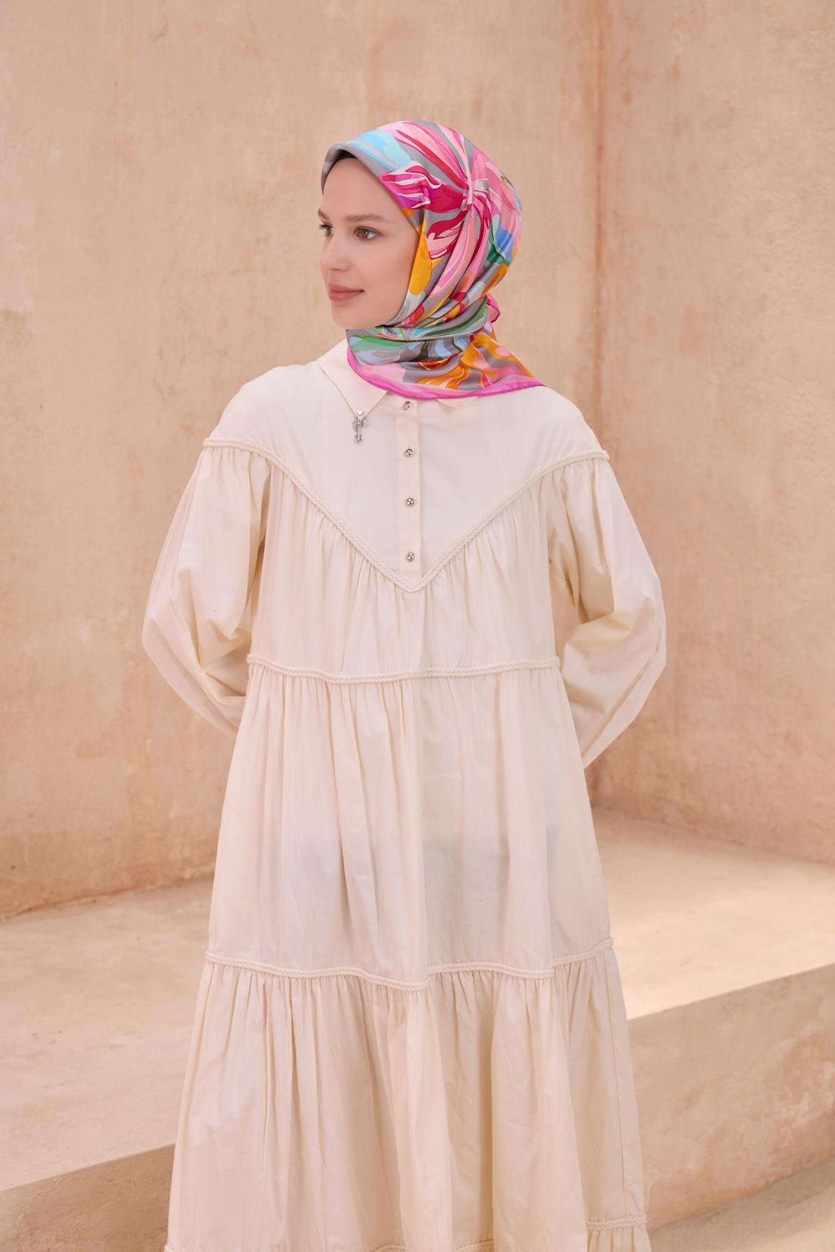 Belli İpek Eşarp - 4107-34 Gri Pembe Twill