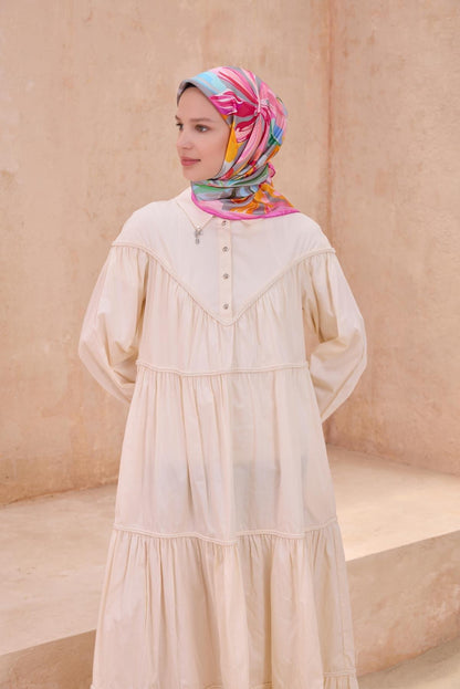 Belli İpek Eşarp - 4107-34 Gri Pembe Twill