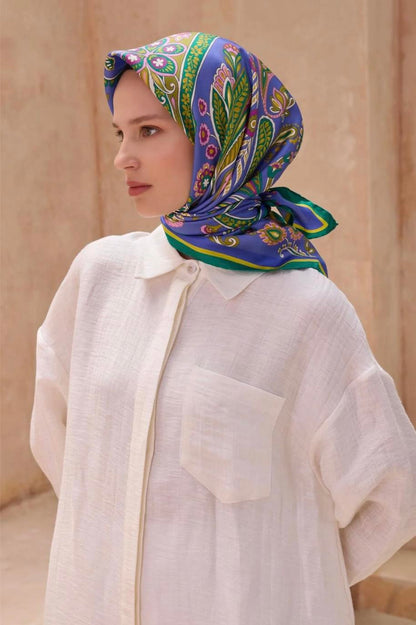 Belli İpek Eşarp - 4111-09 Mavi Yeşil Twill