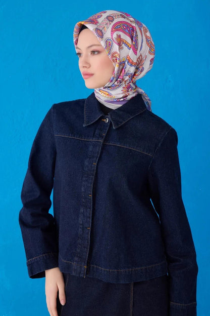 Belli İpek Eşarp - 4111-35 Gri Mor Twill