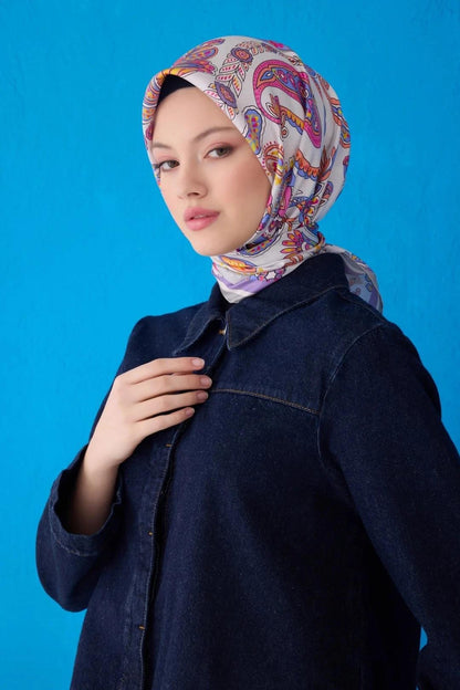Belli İpek Eşarp - 4111-35 Gri Mor Twill