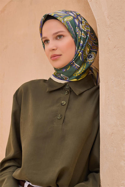 Belli İpek Eşarp - 4111-51 Zümrüt Yeşil Twill