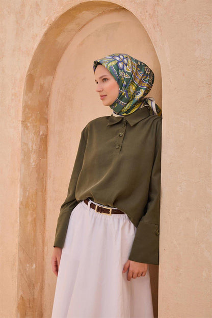 Belli İpek Eşarp - 4111-51 Zümrüt Yeşil Twill