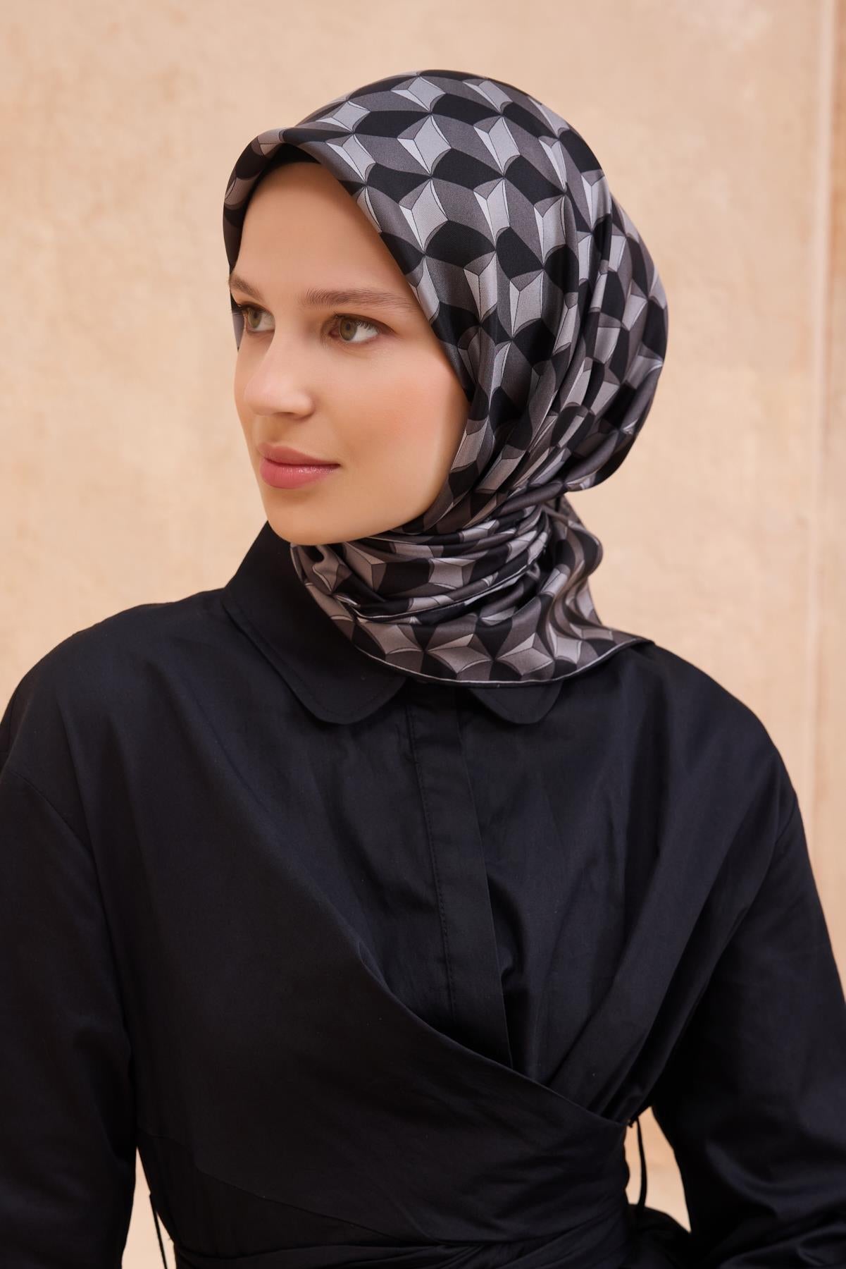 Belli İpek Eşarp - 4112-87 Siyah Füme Twill