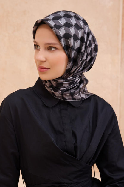 Belli İpek Eşarp - 4112-87 Siyah Füme Twill