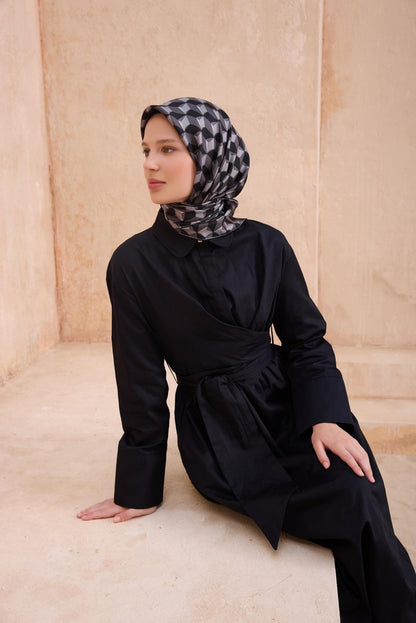 Belli İpek Eşarp - 4112-87 Siyah Füme Twill