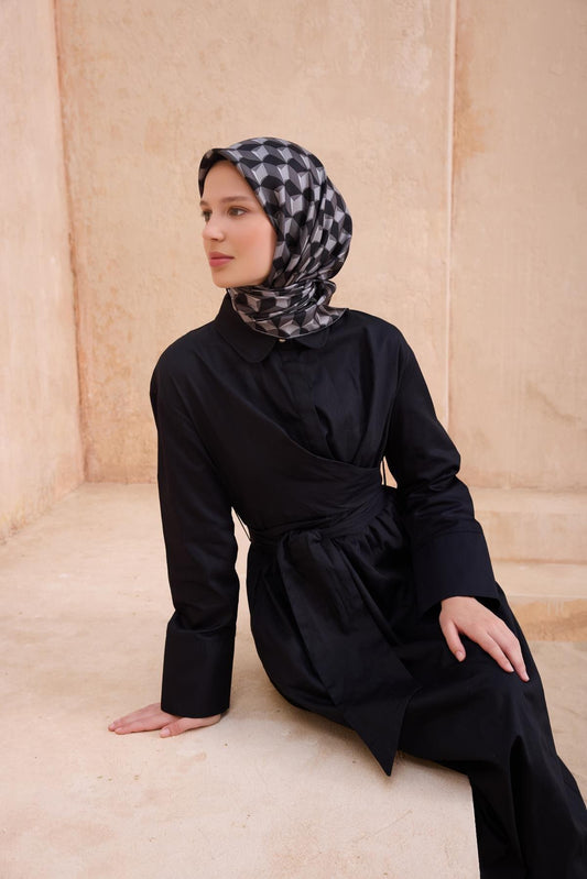 Belli İpek Eşarp - 4112-87 Siyah Füme Twill