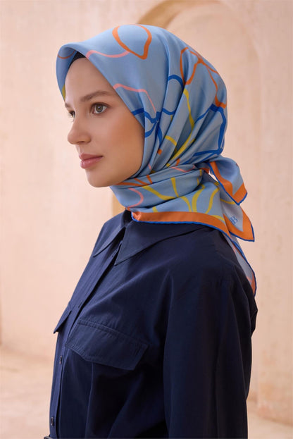 Belli İpek Eşarp - 4113-01 Mavi Twill