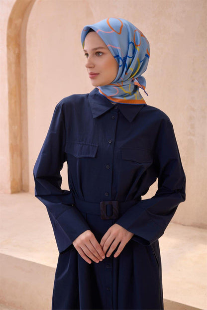 Belli İpek Eşarp - 4113-01 Mavi Twill