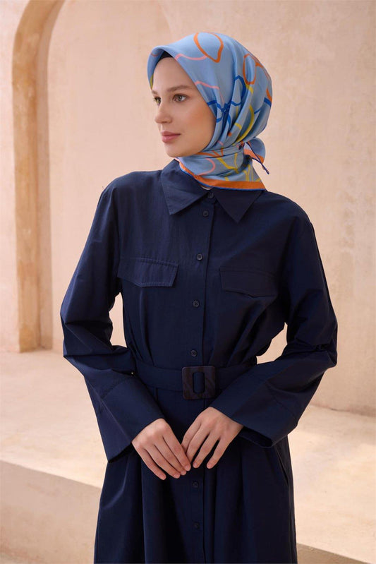 Belli İpek Eşarp - 4113-01 Mavi Twill
