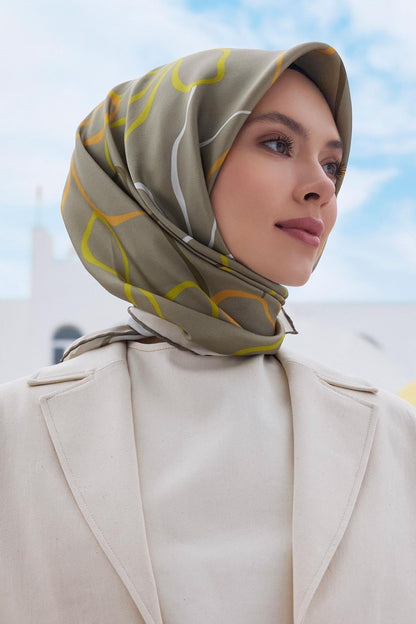 Belli İpek Eşarp - 4113-34 Yağ Yeşili Twill