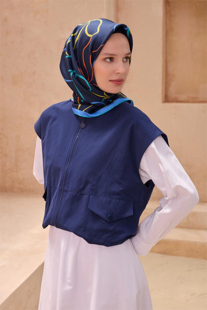 Belli İpek Eşarp - 4113-80 Lacivert Twill