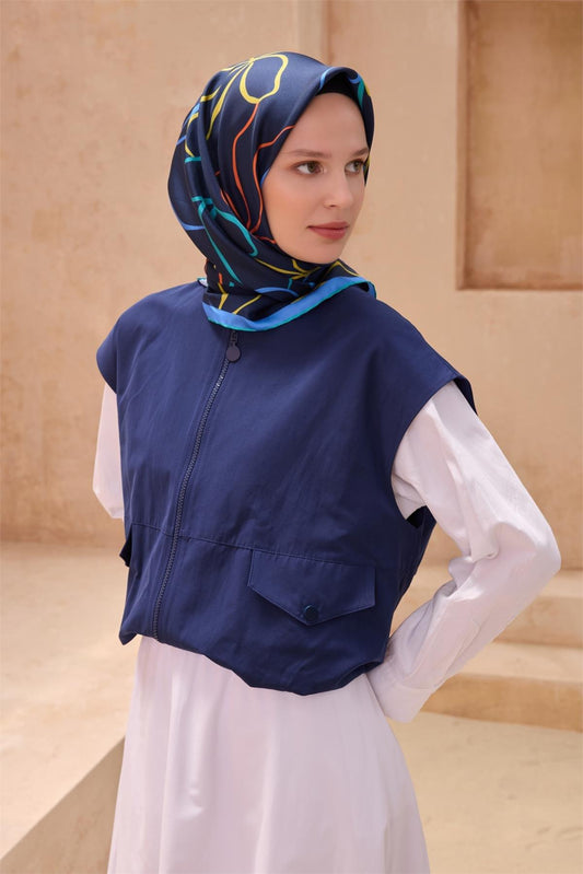 Belli İpek Eşarp - 4113-80 Lacivert Twill