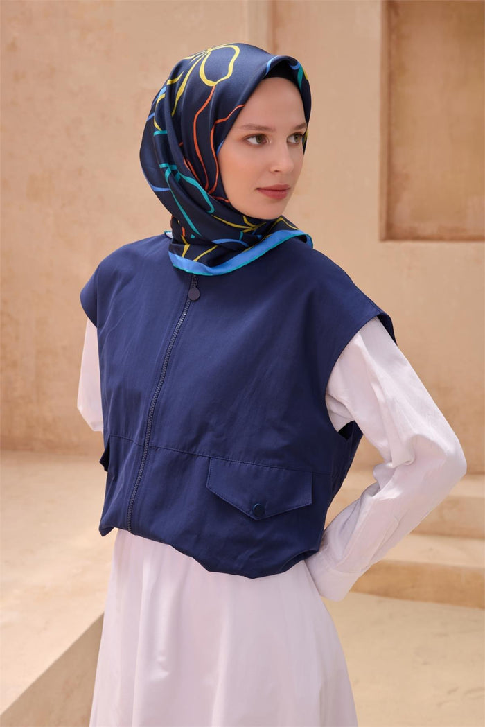 Belli İpek Eşarp - 4113-80 Lacivert Twill