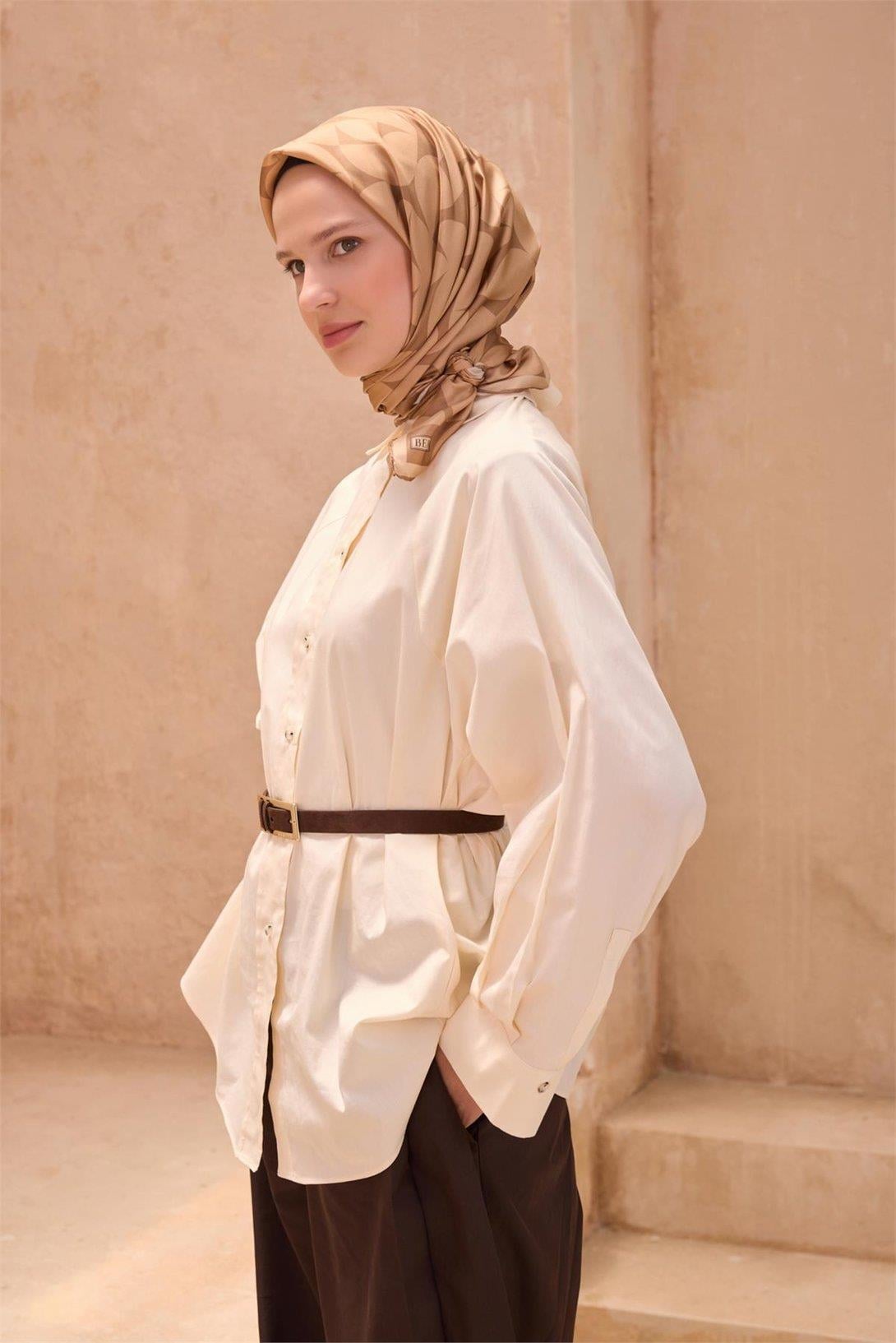 Belli İpek Eşarp - 4117-01 Camel Twill