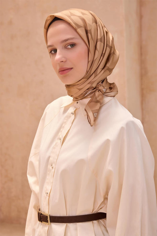 Belli İpek Eşarp - 4117-01 Camel Twill