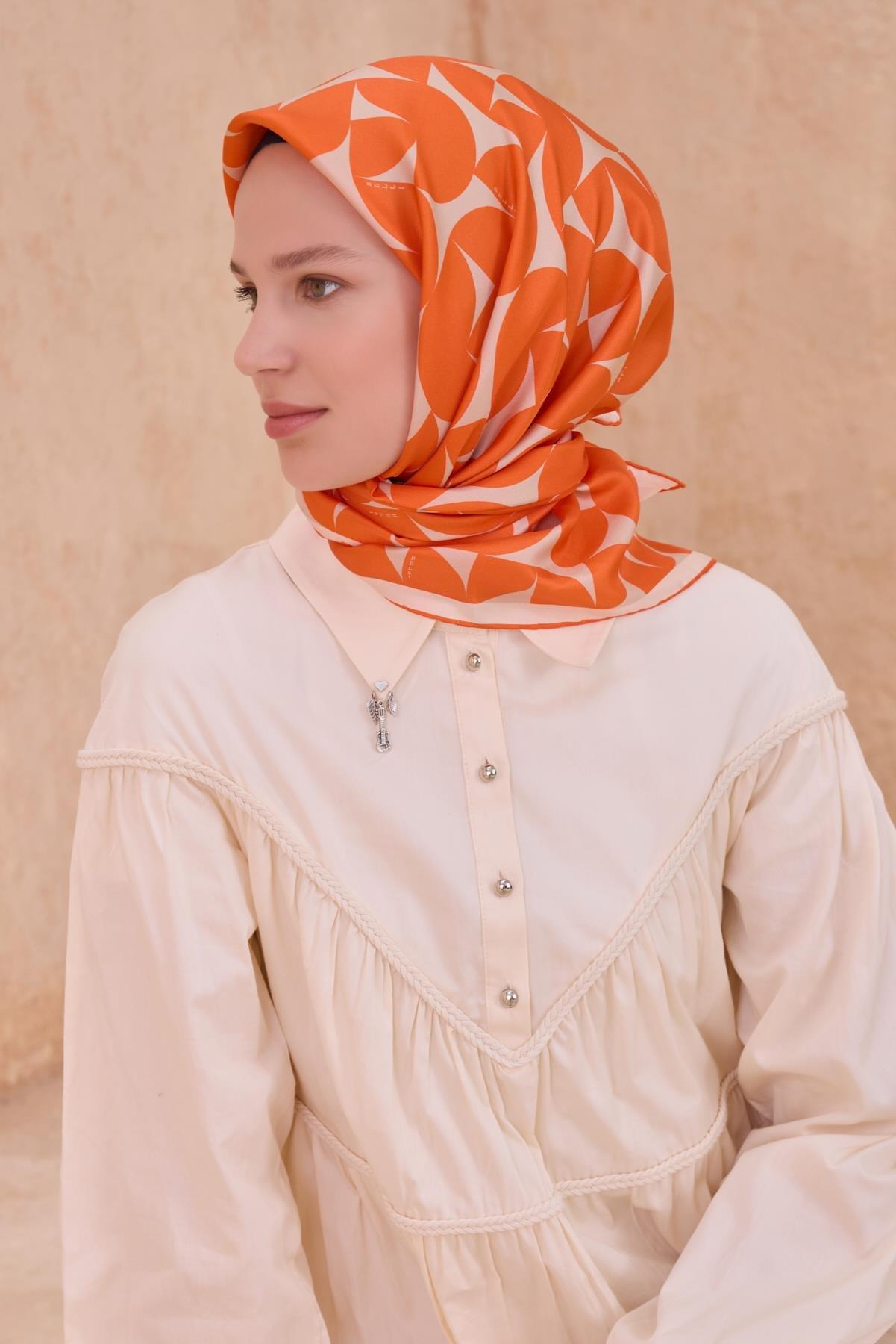 Belli İpek Eşarp - 4117-31 Turuncu Twill