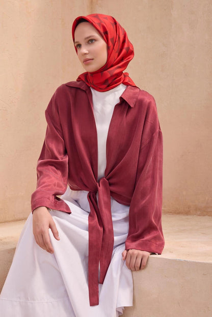 Belli İpek Eşarp - 4117-34 Kırmızı Twill