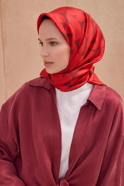Belli İpek Eşarp - 4117-34 Kırmızı Twill
