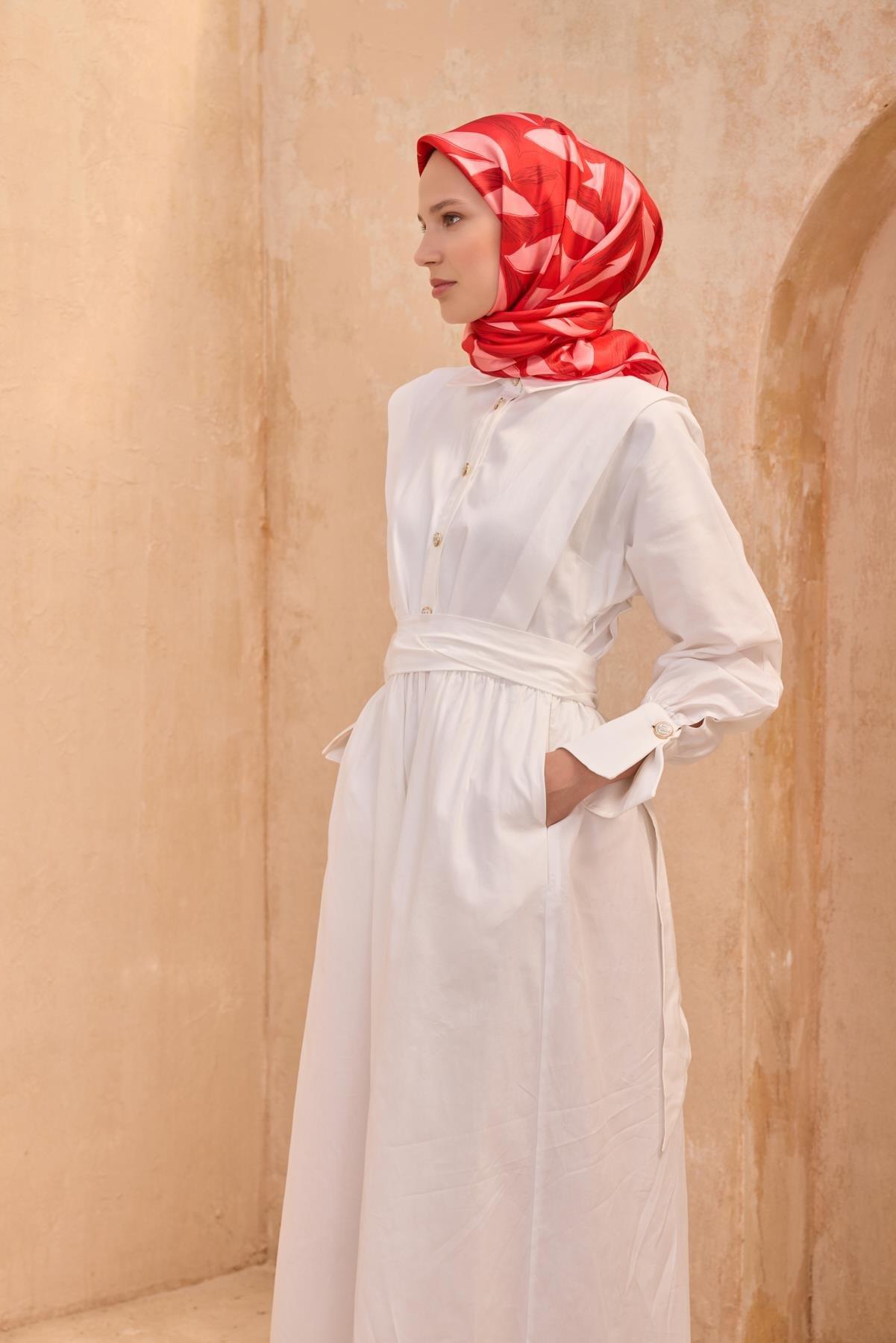 Belli İpek Eşarp - 4123-38 Kırmızı Pembe Twill