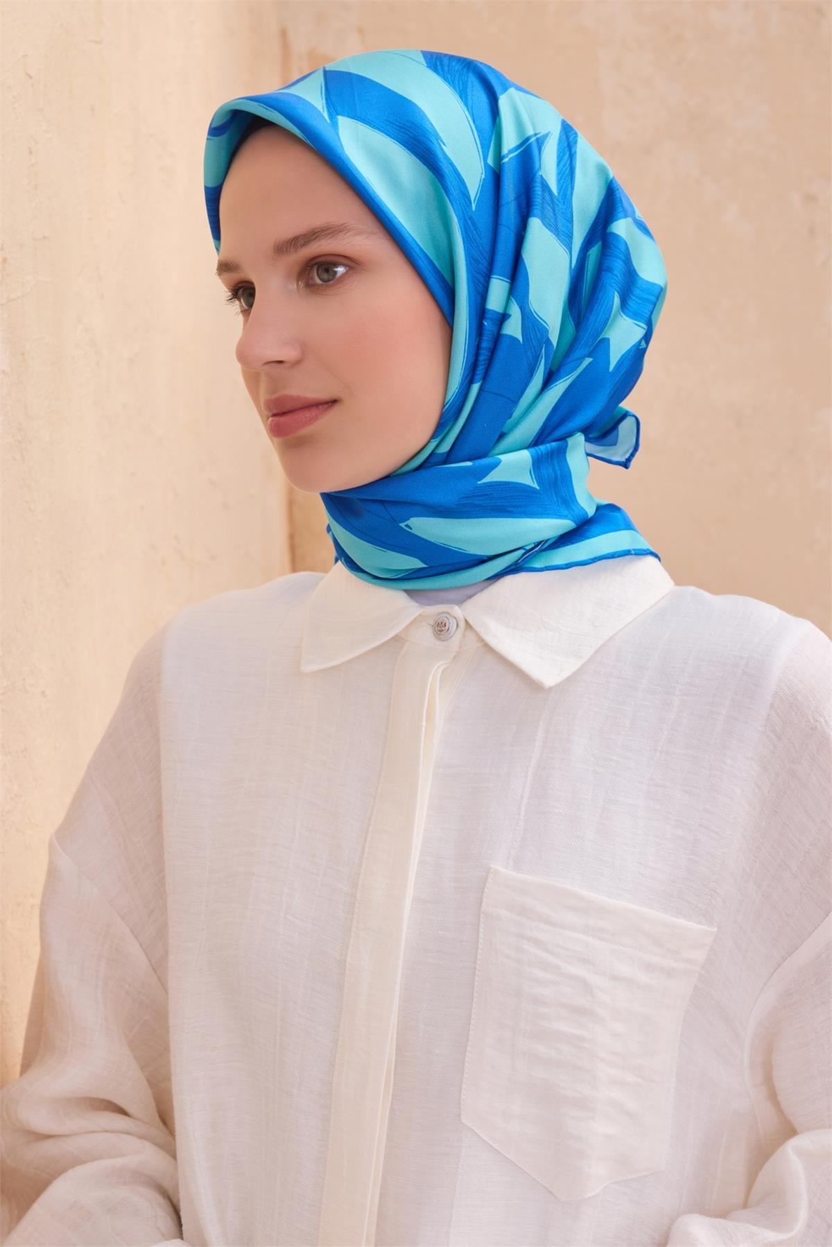 Belli İpek Eşarp - 4123-54 Turkuaz Mavi Twill