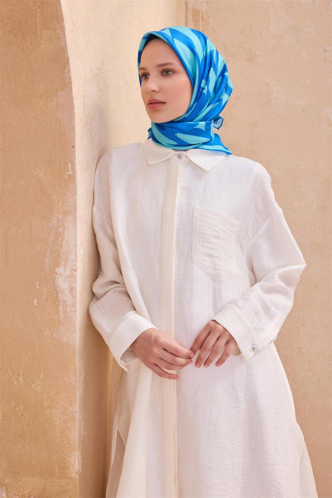 Belli İpek Eşarp - 4123-54 Turkuaz Mavi Twill