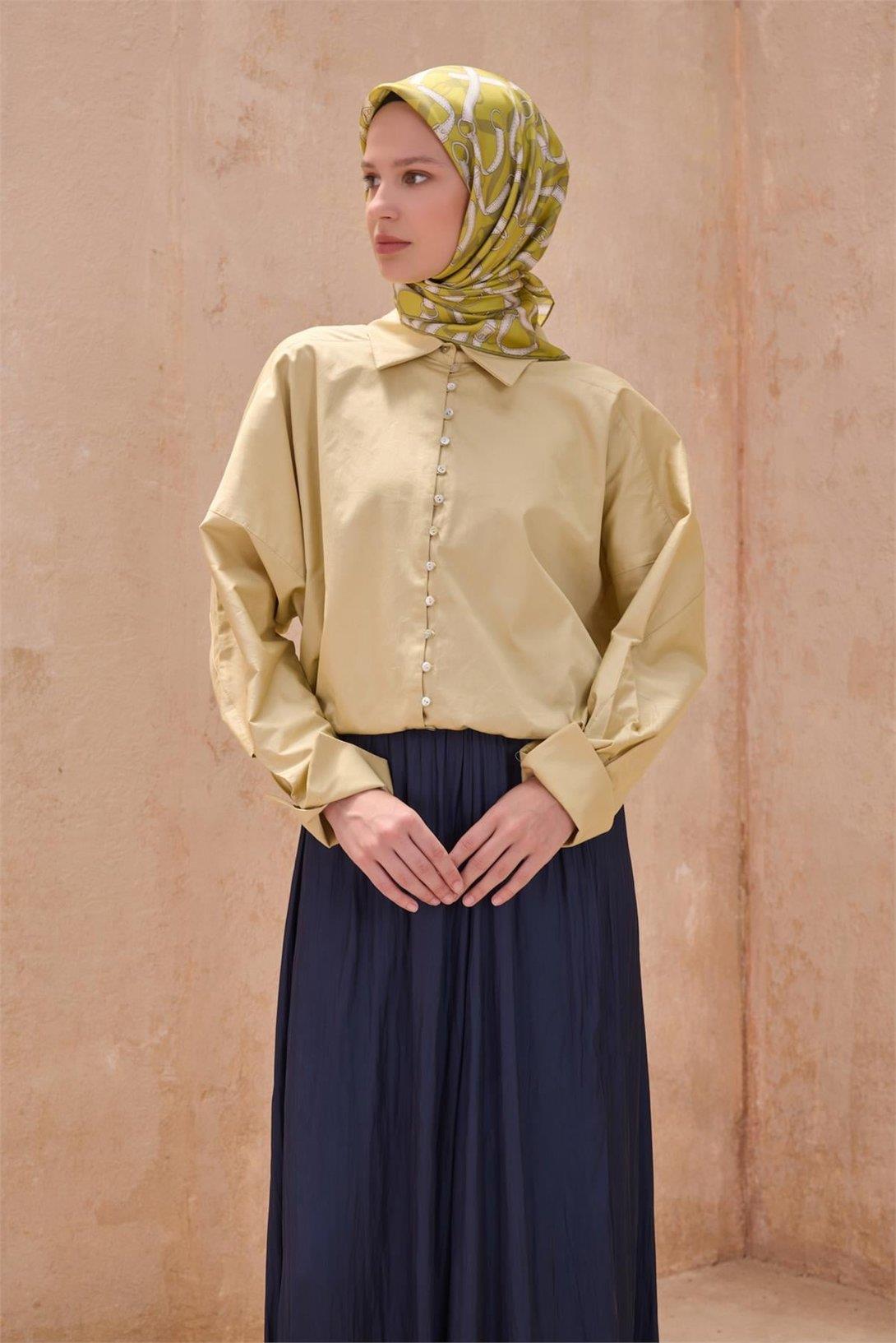 Belli İpek Eşarp - 4125-80 Yağ Yeşili Twill