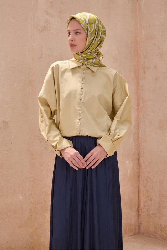 Belli İpek Eşarp - 4125-80 Yağ Yeşili Twill