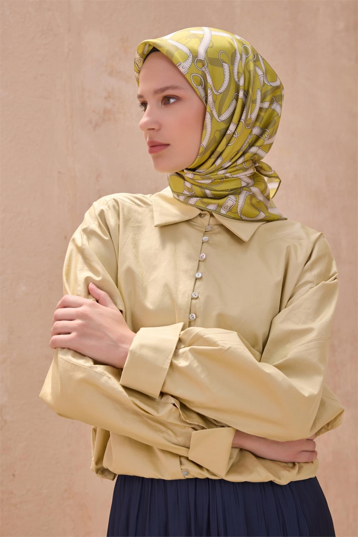 Belli İpek Eşarp - 4125-80 Yağ Yeşili Twill