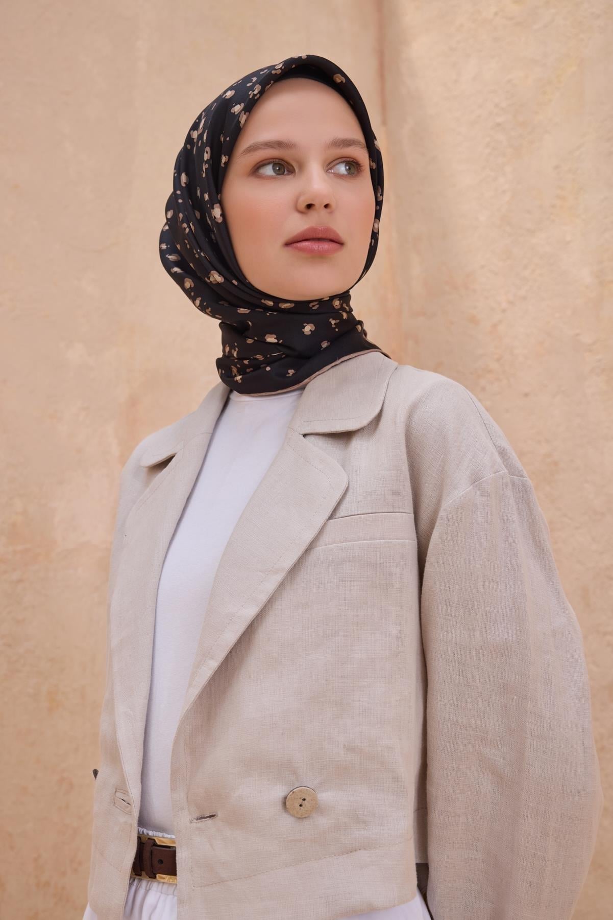 Belli İpek Eşarp - 4126-33 Siyah Twill