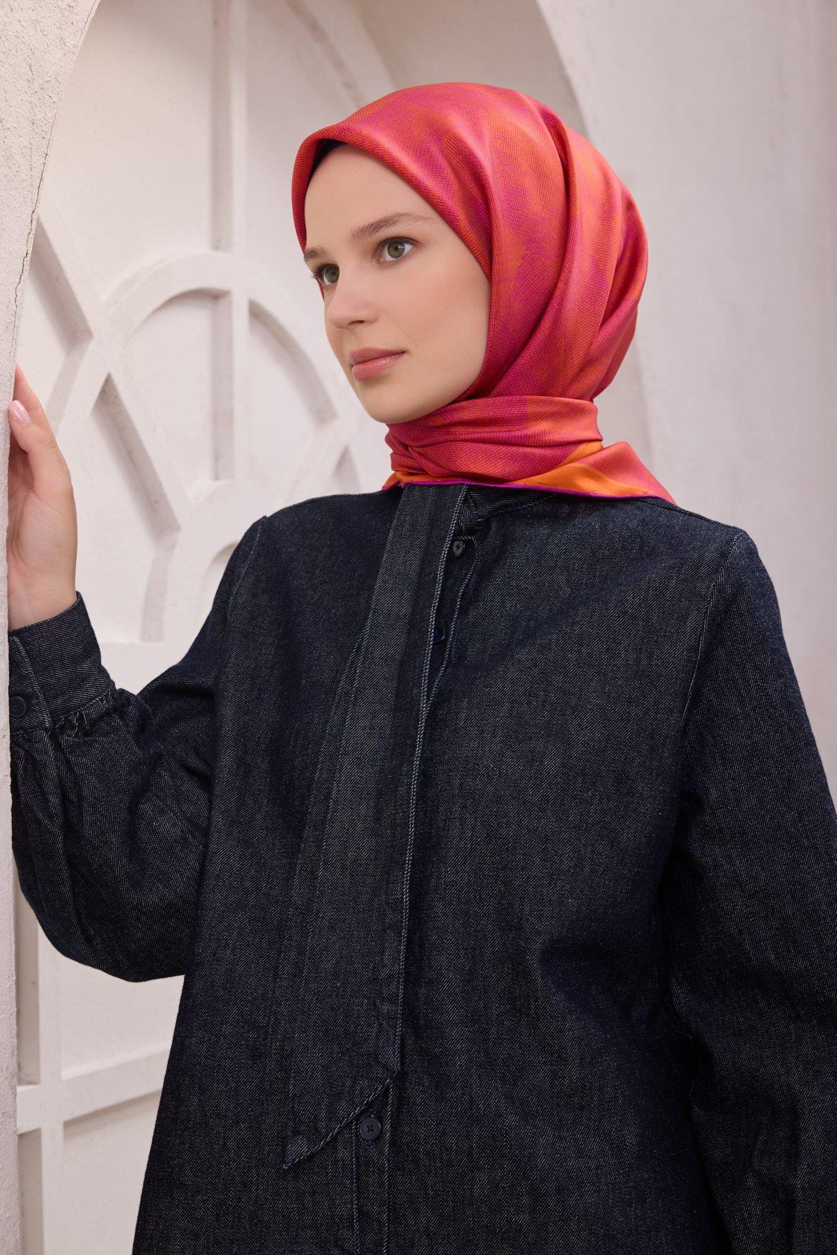 Belli İpek Eşarp - 4201-36 Turuncu Mor Twill