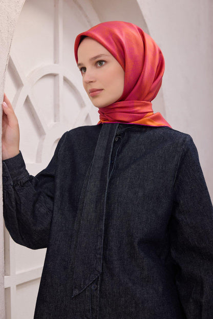 Belli İpek Eşarp - 4201-36 Turuncu Mor Twill
