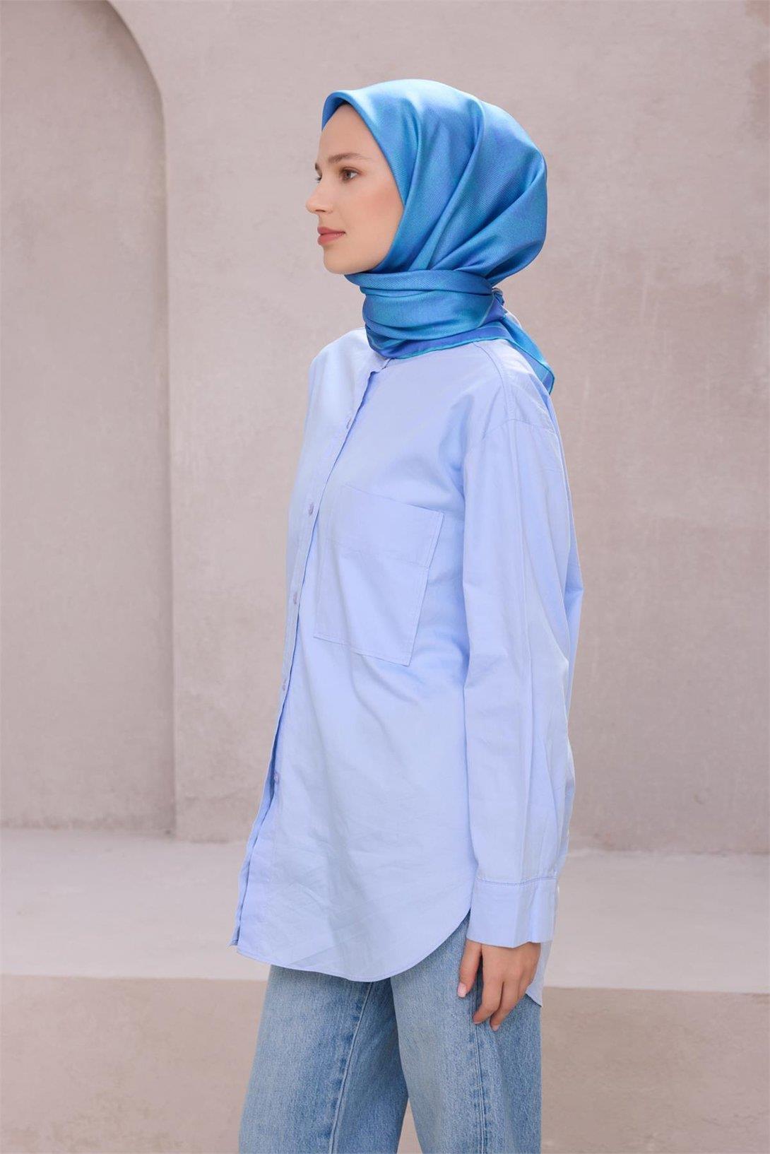 Belli İpek Eşarp - 4201-41 Mavi Twill