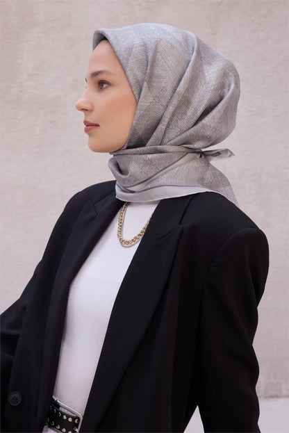 Belli İpek Eşarp - 4201-47 Gümüş Twill