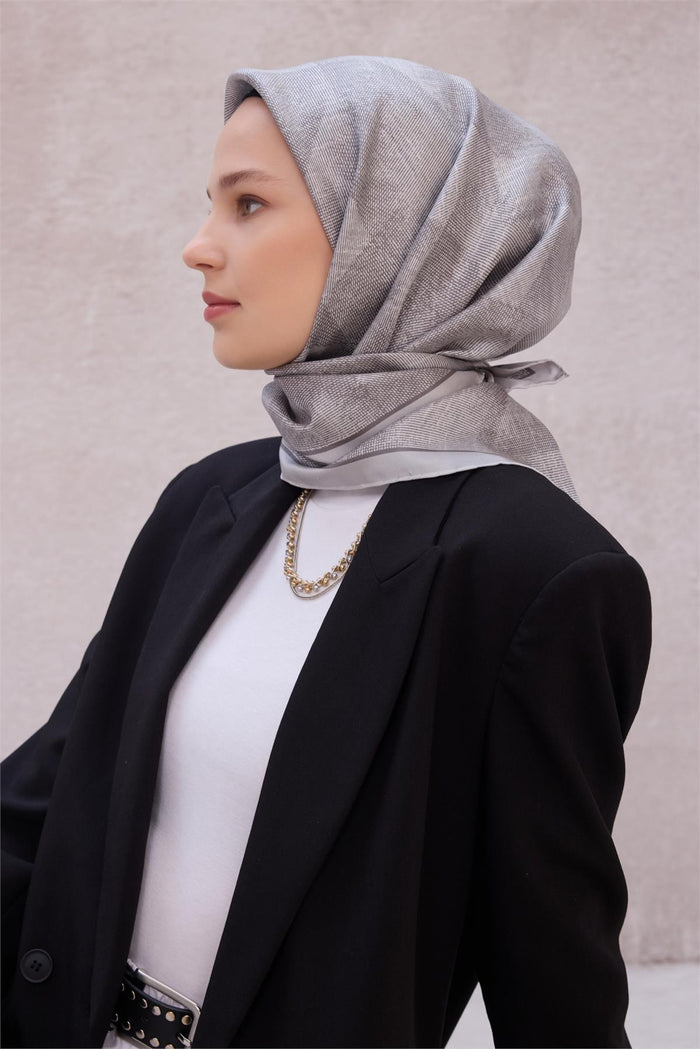 Belli İpek Eşarp - 4201-47 Gümüş Twill
