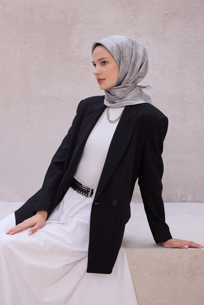 Belli İpek Eşarp - 4201-47 Gümüş Twill